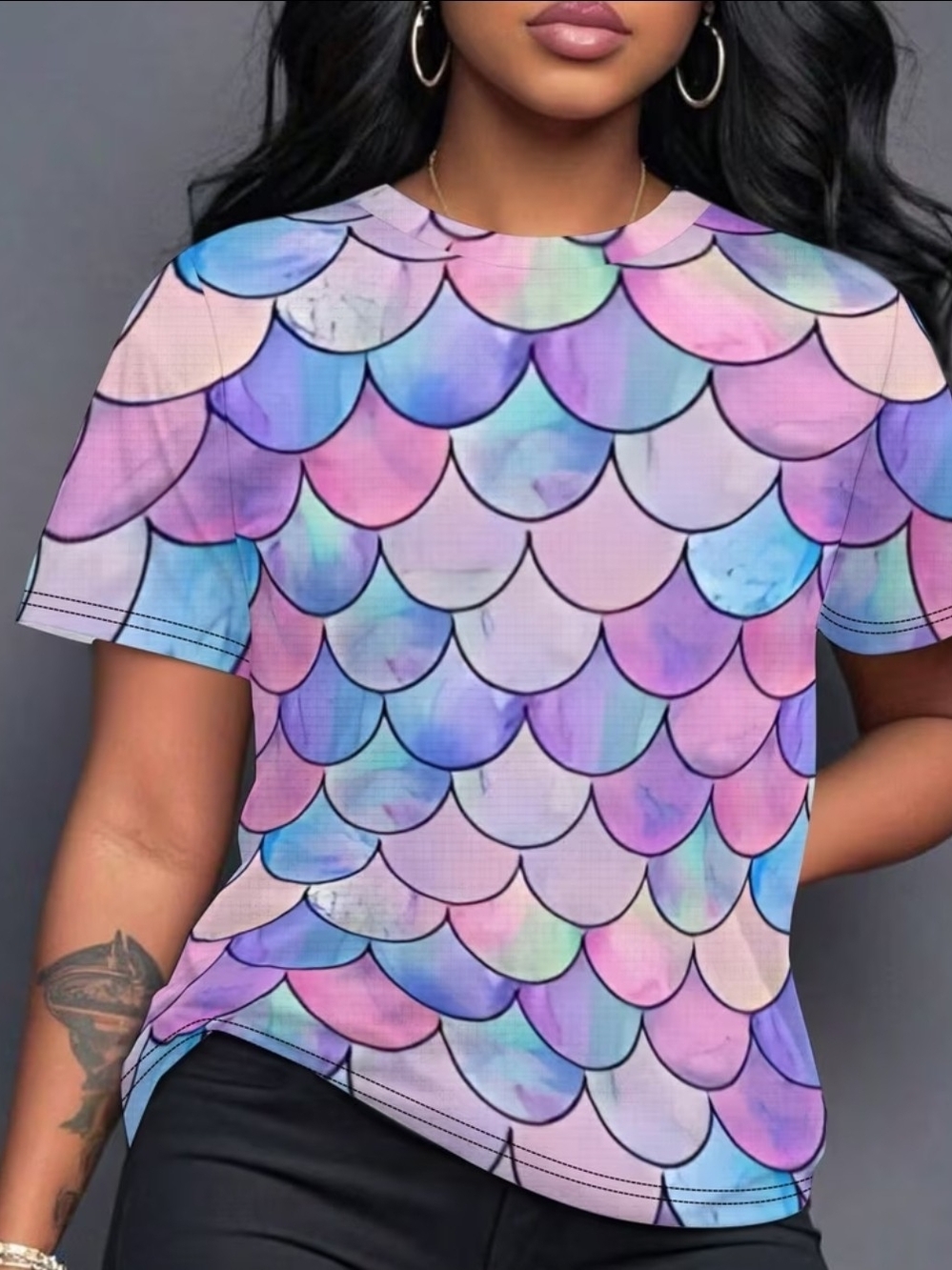 Womenβs Pastel Mermaid Scale Graphic Tee - Multicolor.